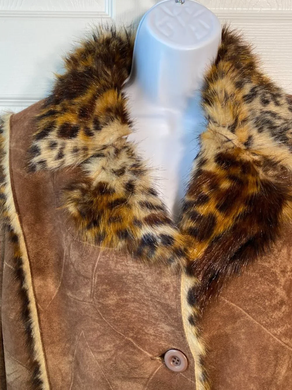 Style by Midnight Velvet | Leopard Fur Trim Maxi Coat | Size M - Picture 2 of 8